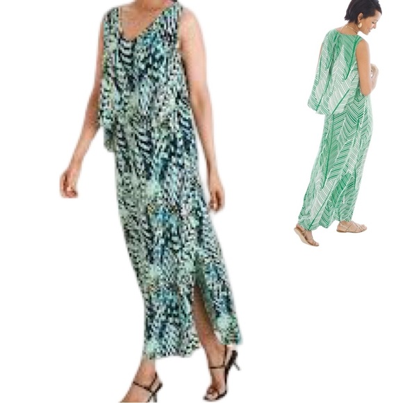 Chico's maxi dress in Feather print green - XL /16 - Picture 1 of 10